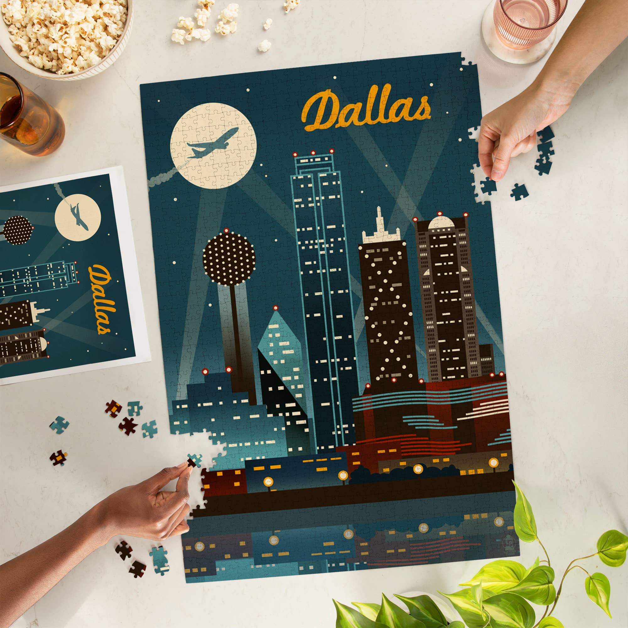 1000 PIECE PUZZLE Dallas, Texas, Retro Skyline - Image 2