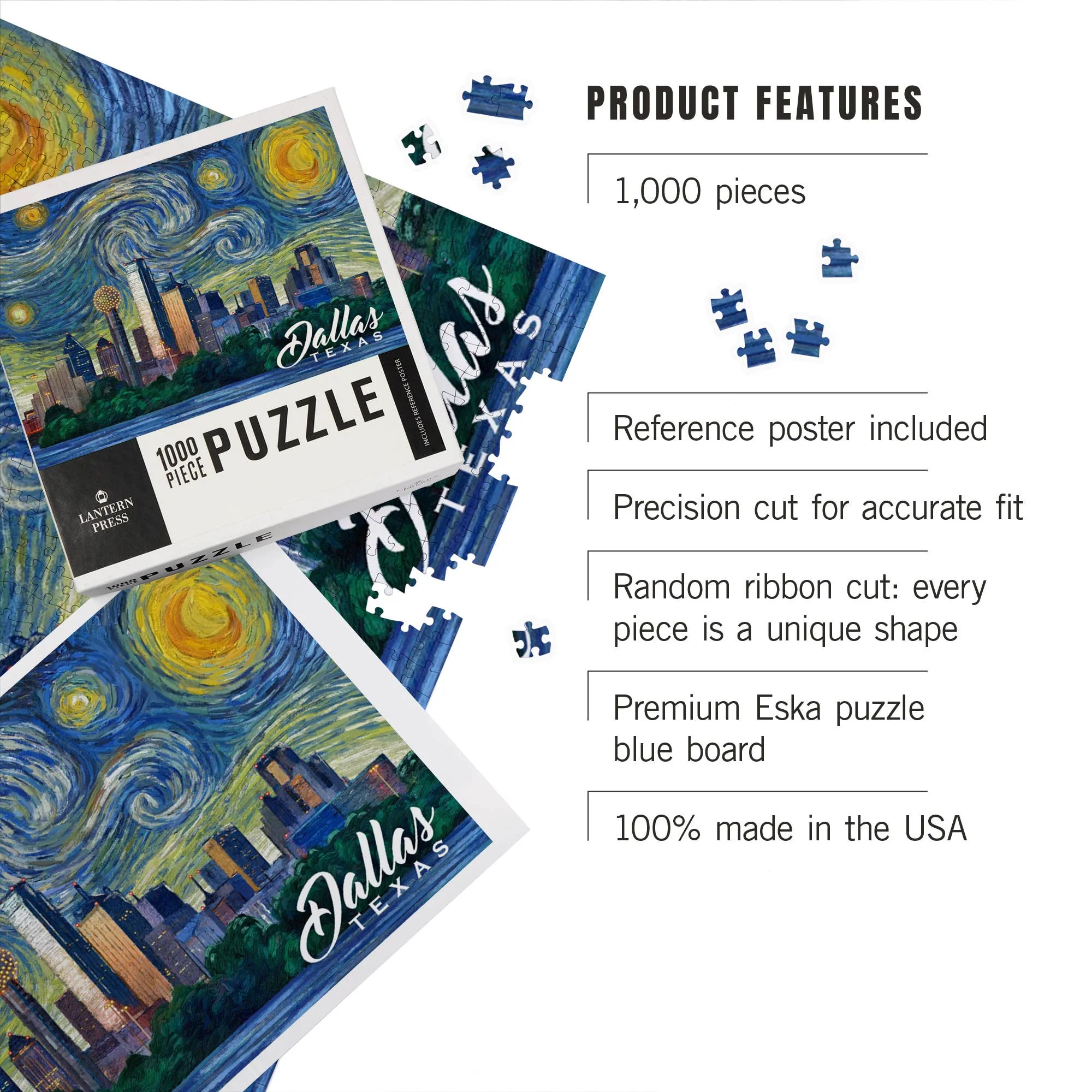 1000 PIECE PUZZLE Dallas, Texas, Starry Night City Series - Image 3