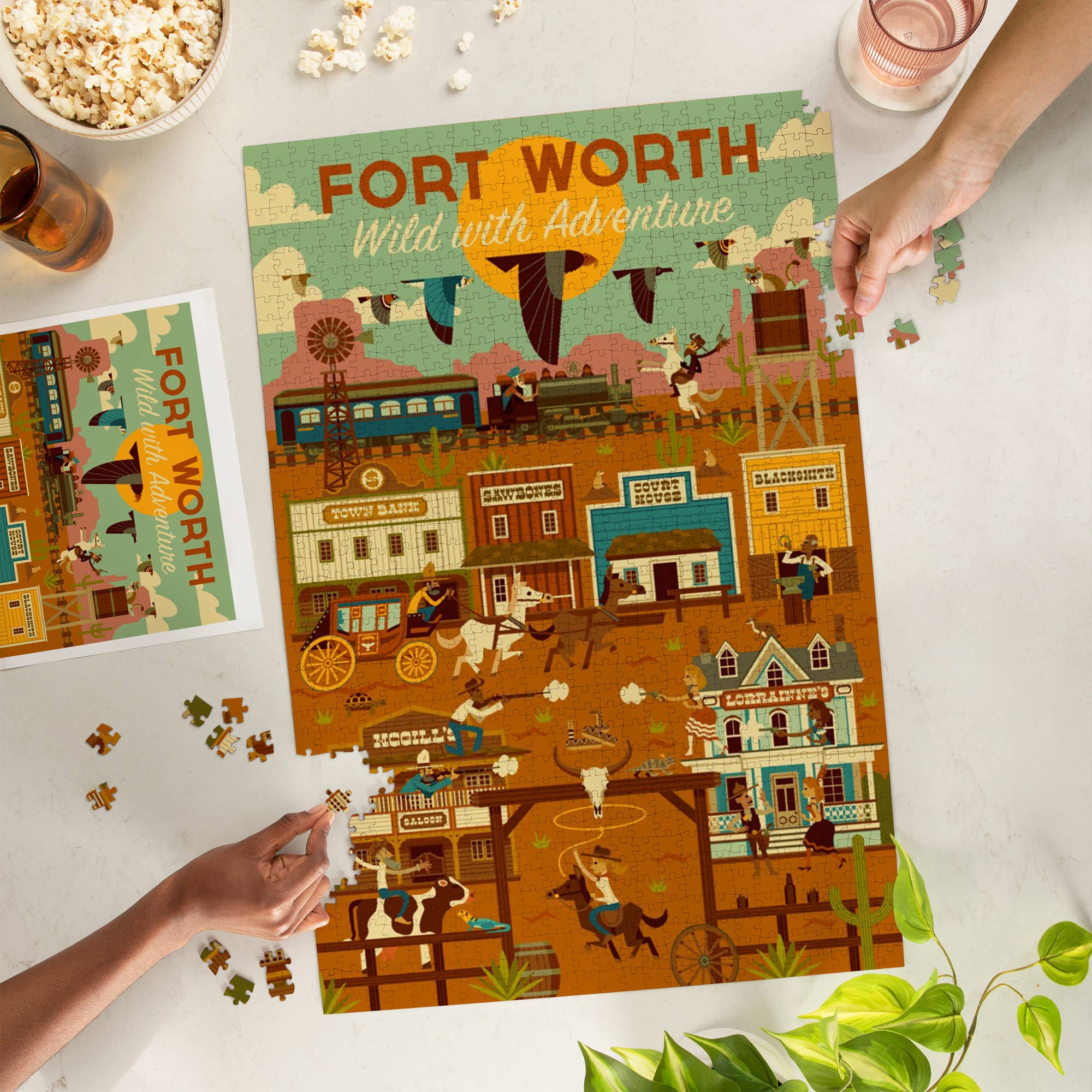 1000 PIECE PUZZLE Fort Worth, Texas, Geometric, Western Town - Image 2
