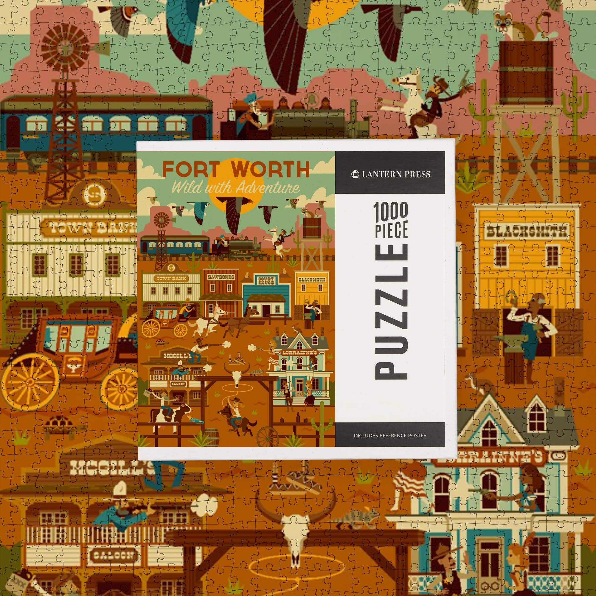 1000 PIECE PUZZLE Fort Worth, Texas, Geometric, Western Town - Image 7