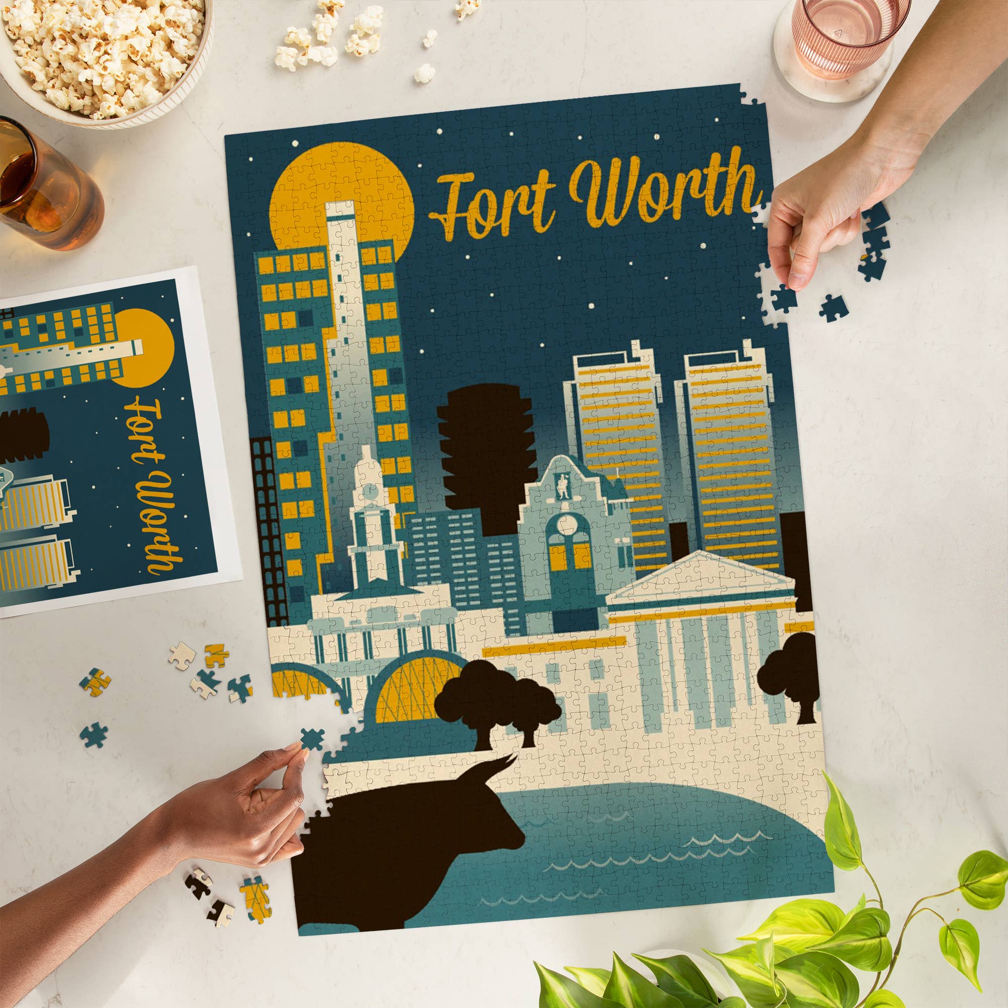 1000 PIECE PUZZLE Fort Worth, Texas, Retro Skyline Series - Image 2