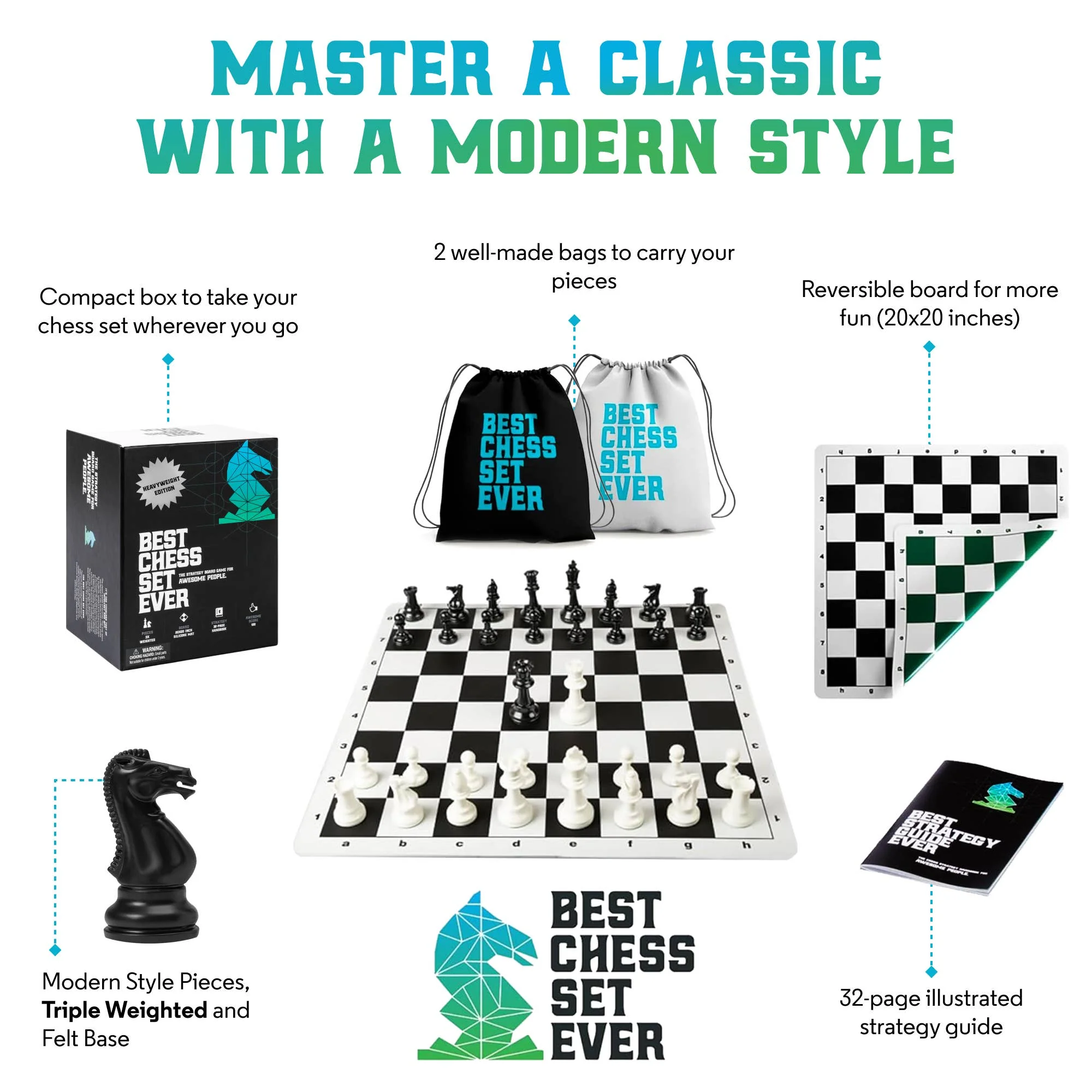 Best Chess Set Ever, 3x Tournament Set, Double-Sided Board - Image 3