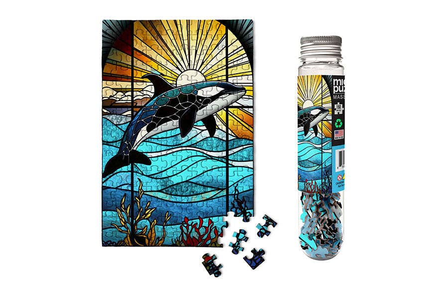 Stained Glass Orca - Marine Life ocean sunset