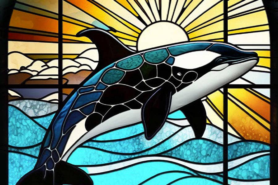 Stained Glass Orca - Marine Life ocean sunset - Image 2