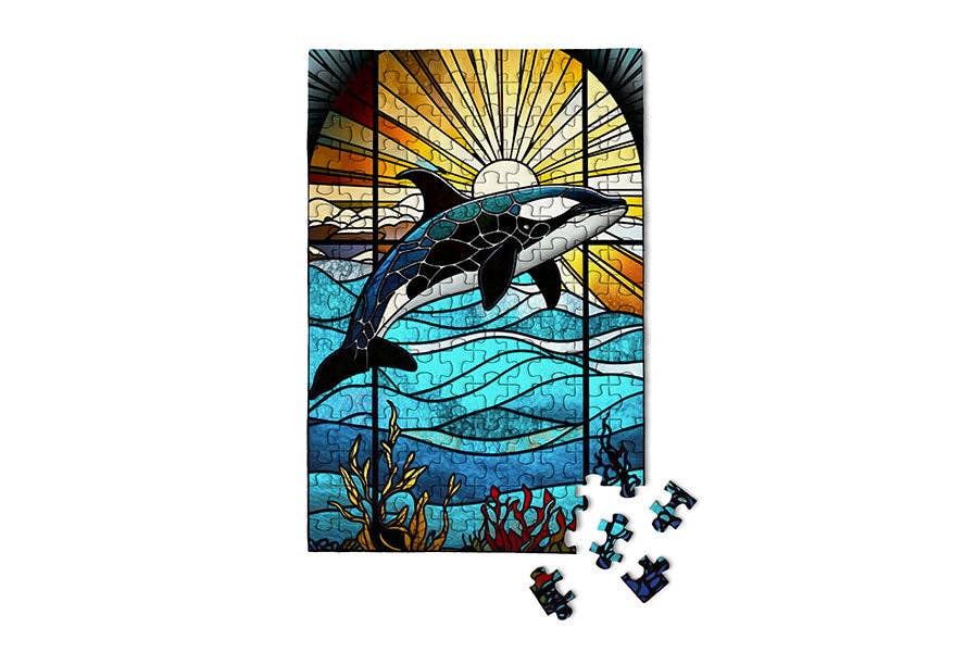 Stained Glass Orca - Marine Life ocean sunset - Image 3